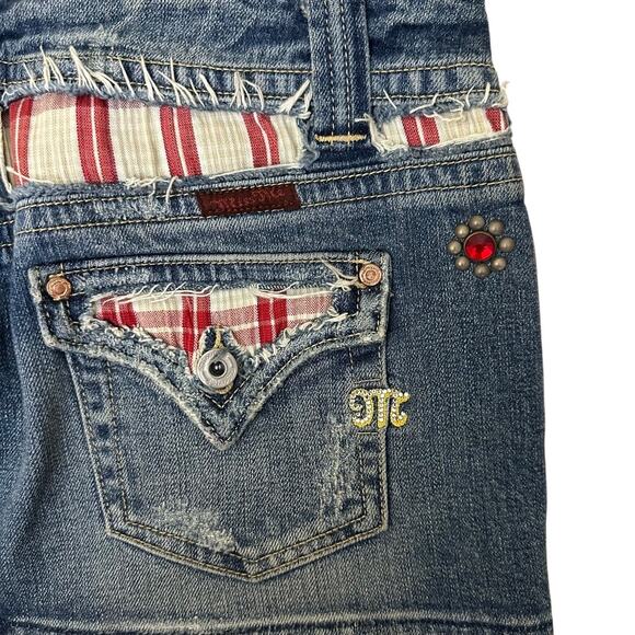 Missme Rare Y2K Denim Plaid Studded Gem Micro Mini Skirt Size Medium‎ Low Rise - Picture 5 of 12